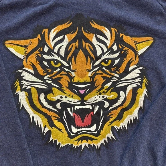 Aviator Nation Tiger Print Sweatshirt Crew Neck Pullover Navy Medium - Picture 4 of 8